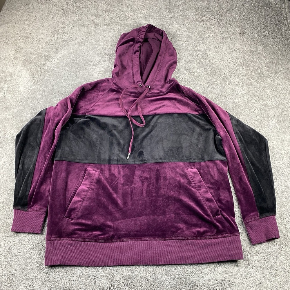 Champion Elite Velour Hoodie Pullover‎ Womens Small Purple Black Long Sleeve